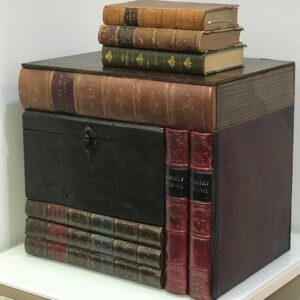 Contenitore grande con libri e scatola antica