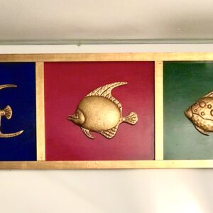 Pannello  trittico di pesci  dorato a foglia